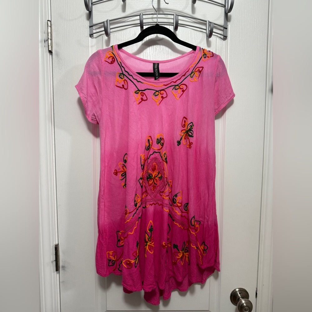 True Rock Tunic Top Women’s Free Size Pink Colorful Embroidered Boho Hippie Y2K‎